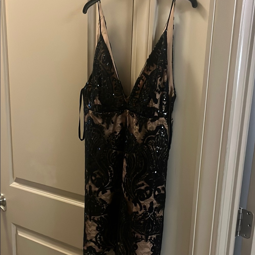 Free People Black and Cream Mini Dress